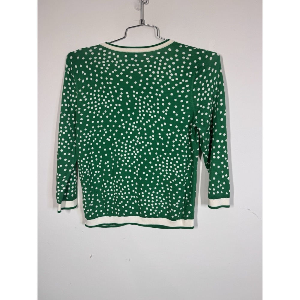 Talbots Lightweight Green Polka Dot Cardigan Sweater 3/4 Sleeve Women's L Preppy - Picture 3 of 8